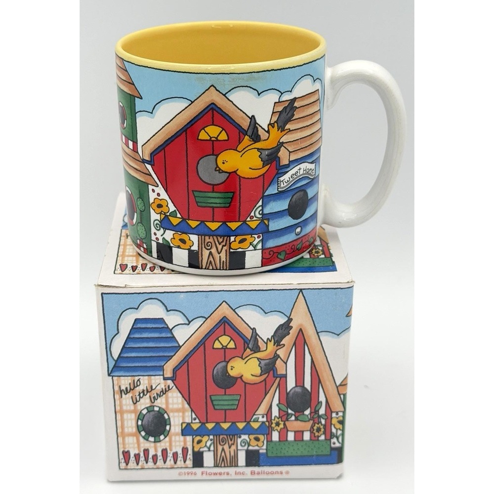 Hello Little Birdie Coffee Mug 1996 Flowers Inc Balloons #661500 w/ Orig Box Vtg